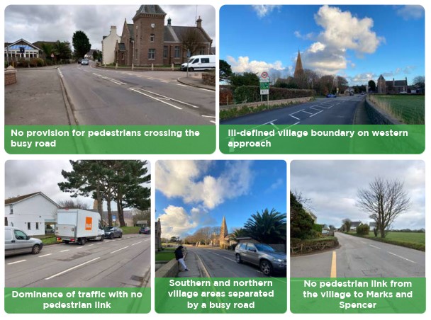 Photographs showing the existing barriers to active travel in the Parish of St John